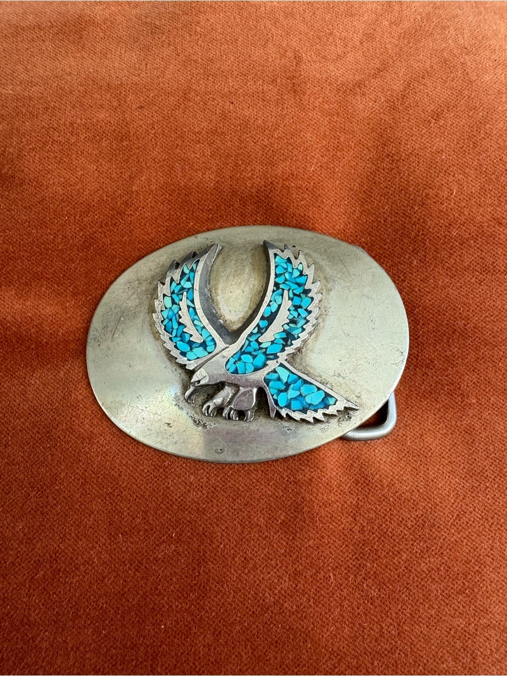 Turquoise Inlay Eagle Belt Buckle - Silver-Tone Women’s Accessory